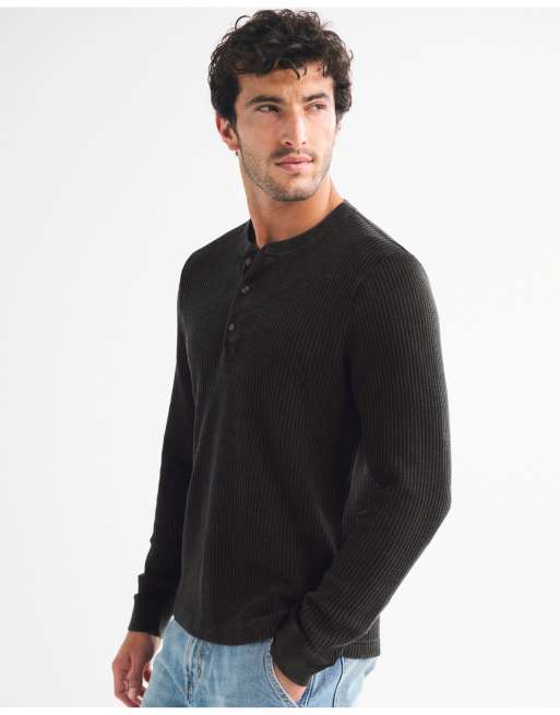 Abercrombie & Fitch Classic waffle henley in black, 4 of 6