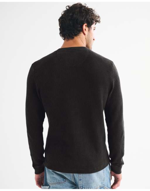 Abercrombie & Fitch Classic waffle henley in black, 5 of 6