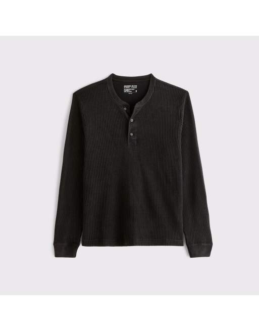 Abercrombie & Fitch Classic waffle henley in black, 6 of 6