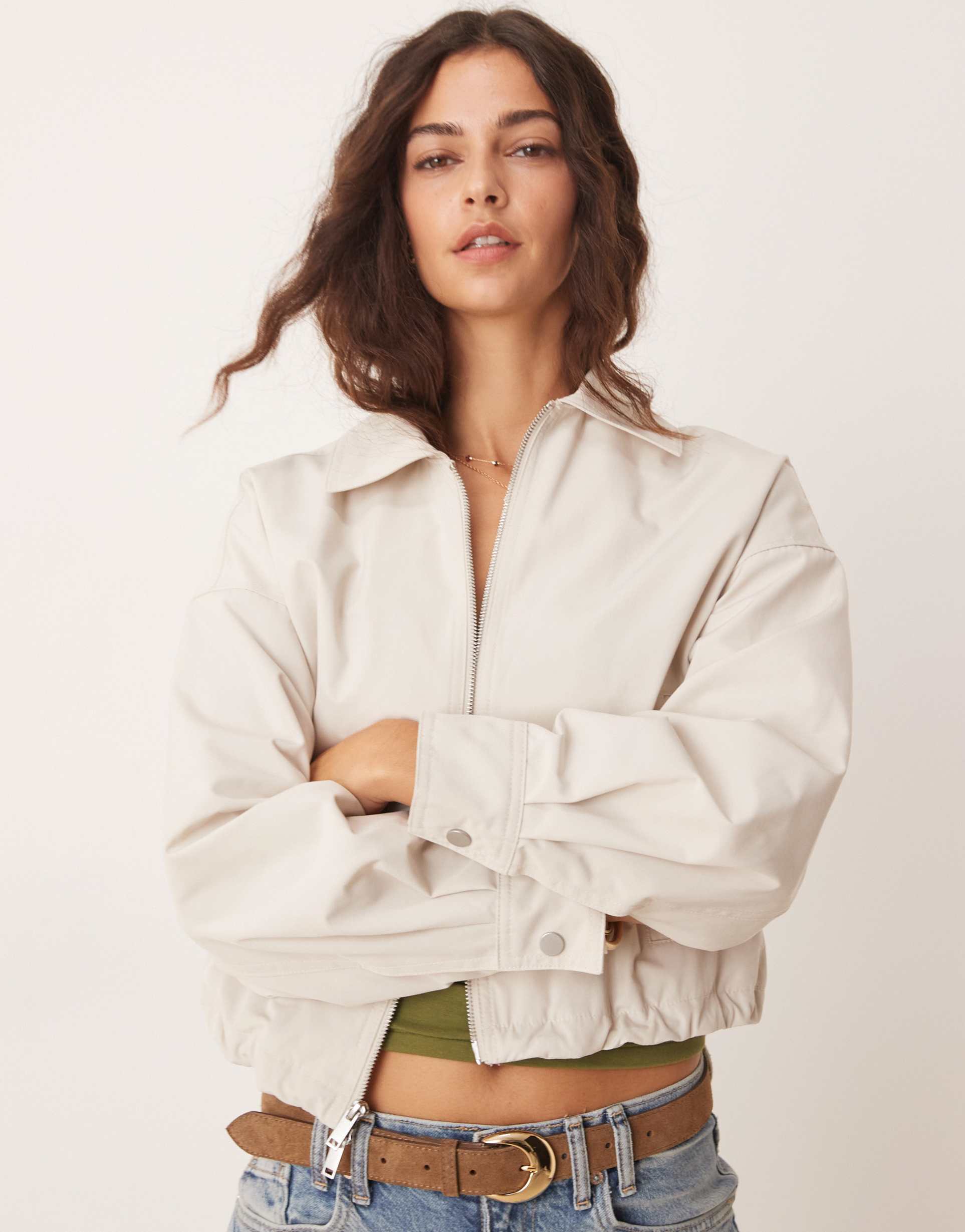 abercrombie & fitch clean utility jacket in beige