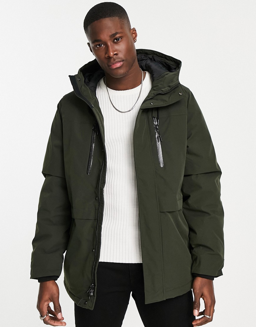 Abercrombie & Fitch Cloud Long Length Hooded Parka Jacket In Olive Green