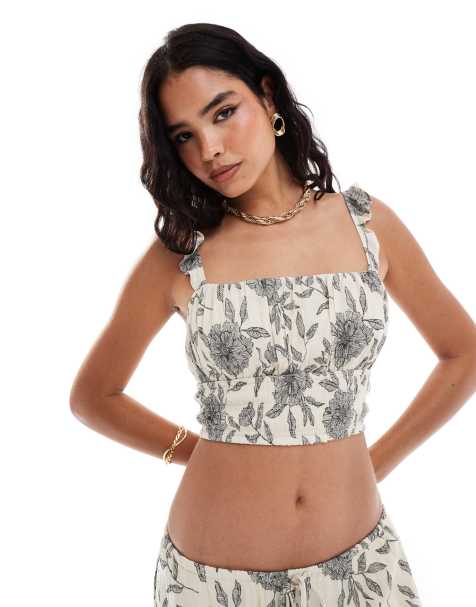 Abercrombie & Fitch co-ord crinkle texture ruffle top 