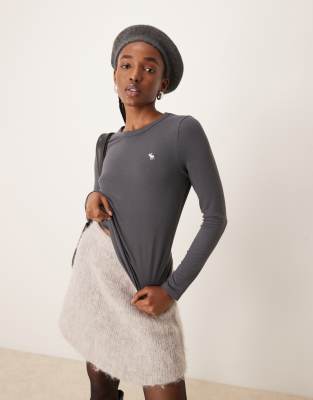 Abercrombie & Fitch Abercrombie & Fitch co-ord icon logo long sleeve top in charcoal grey