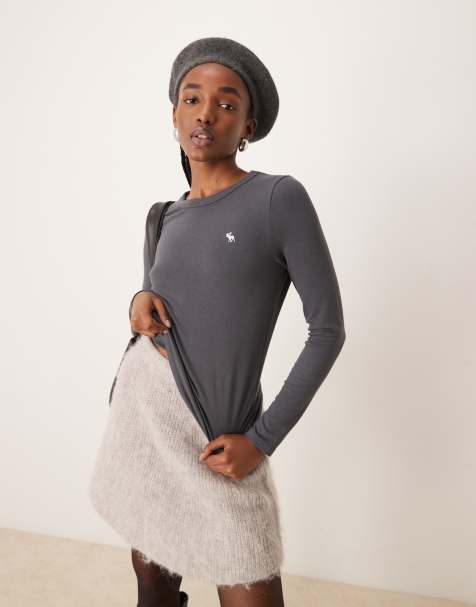 Abercrombie & Fitch co-ord icon logo long sleeve top in charcoal grey - view 1