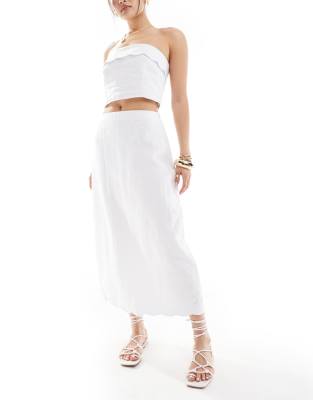 Abercrombie & Fitch co-ord linen midi skirt with scallop edges in white ...