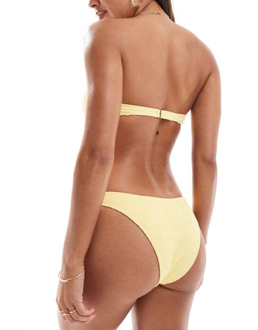 Abercrombie & Fitch co-ord o-ring bandeau smocked bikini top in yellow, 3 of 4