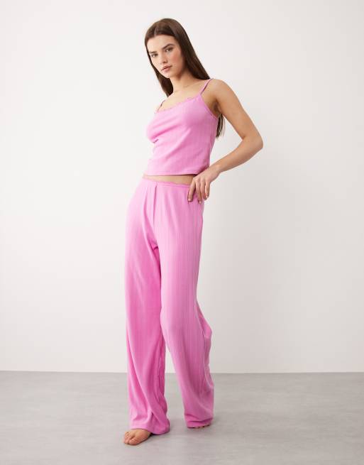 Abercrombie & Fitch co-ord pointelle cami pyjama top in pink, 4 of 4