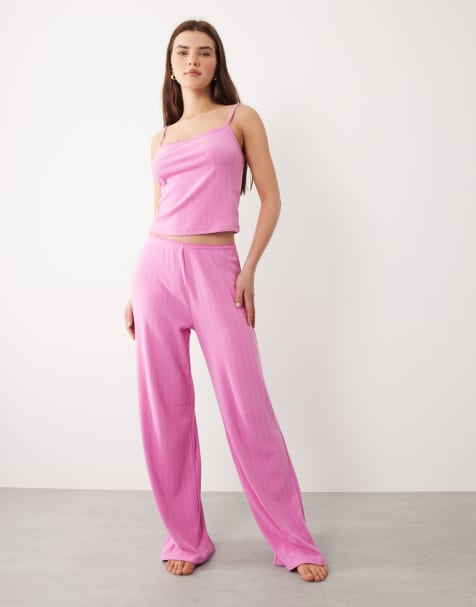 Abercrombie & Fitch co-ord pointelle pyjama bottoms in pink - view 1
