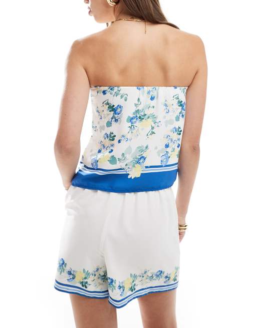 Abercrombie & Fitch co-ord satin printed shorts in white, 5 of 5