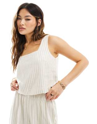 Abercrombie & Fitch Abercrombie & Fitch co-ord square neck linen blend top in beige and white stripe