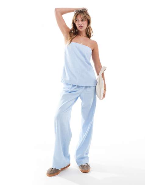 Abercrombie & Fitch co-ord stapless button up tailored top in light blue - view 1