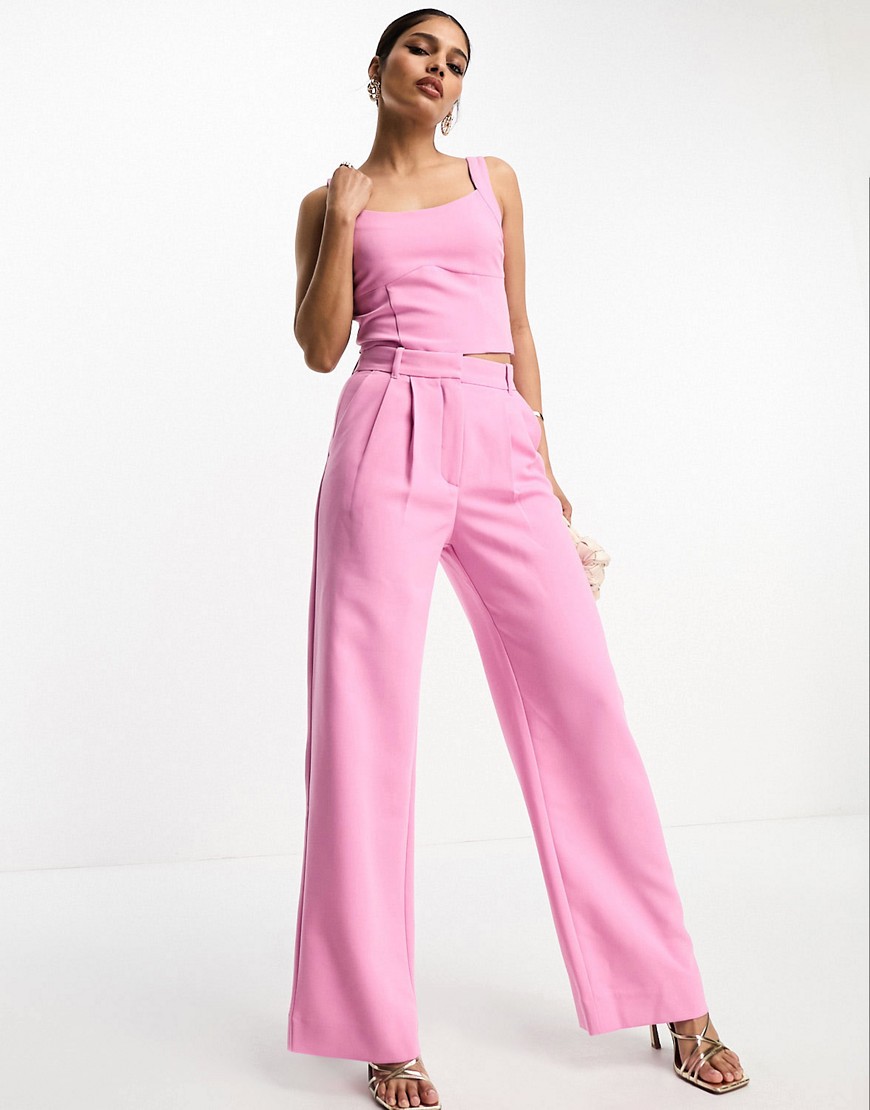 Abercrombie & Fitch co-ord tailored wide leg trousers in pink