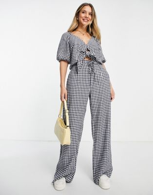 Abercrombie & Fitch co-ord wide leg tailored trouser in gingham print - ASOS Price Checker