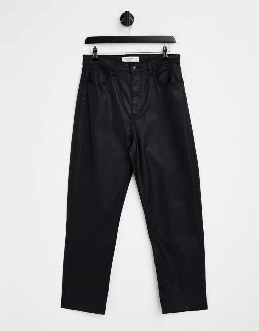Abercrombie & Fitch coated curvy straight leg jeans in black