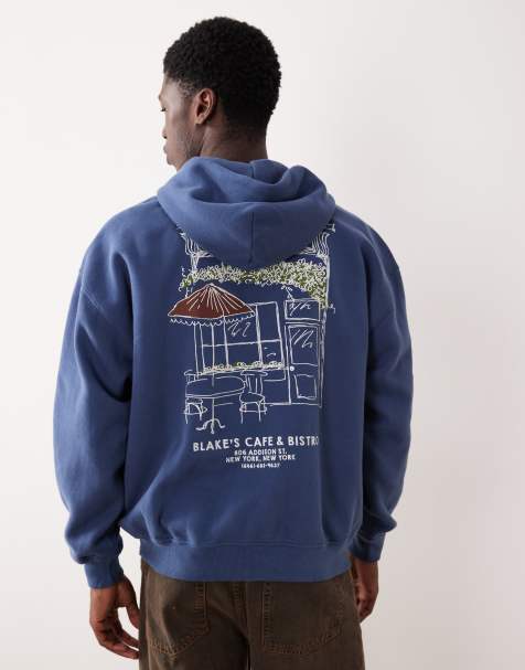 Abercrombie & Fitch coffee graphic hoodie in navy - view 1