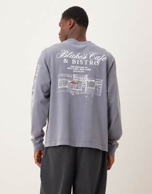 Abercrombie & Fitch coffee graphic long sleeve t-shirt in washed blue
