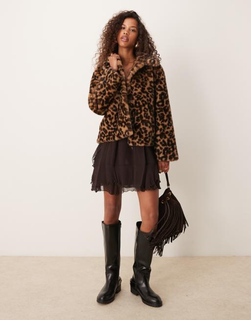 Abercrombie Fitch collared borg jacket in leopard print