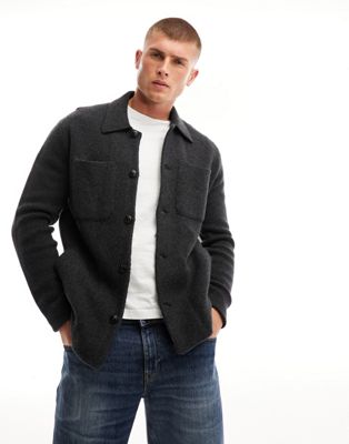 Abercrombie & Fitch collared knit shirt jacket in charcoal marl