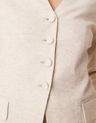 Abercrombie & Fitch Collarless Nipped Linen Mix Blazer In White