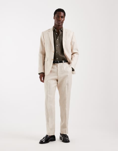 Abercrombie & Fitch linen collins slim suit trousers co-ord in beige