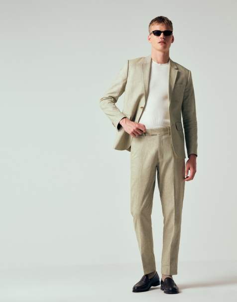 Abercrombie & Fitch - Collins - Pantalon de costume d'ensemble slim en lin mélangé - Vert - view 1