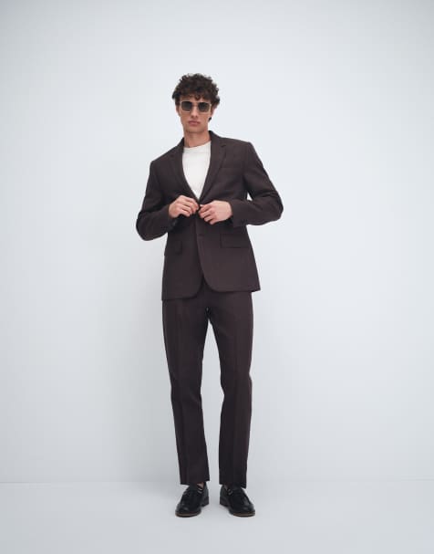 Abercrombie & Fitch - Collins - Pantalon de costume slim en lin mélangé à rayures - Marron - view 1