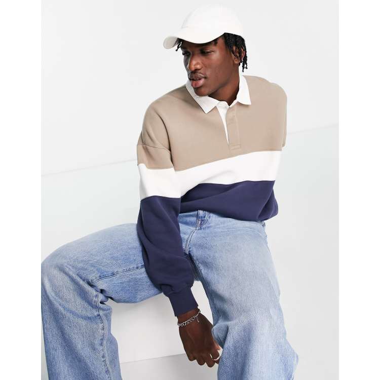 Abercrombie Fitch color block oversized rugby sweatshirt in brown navy ASOS