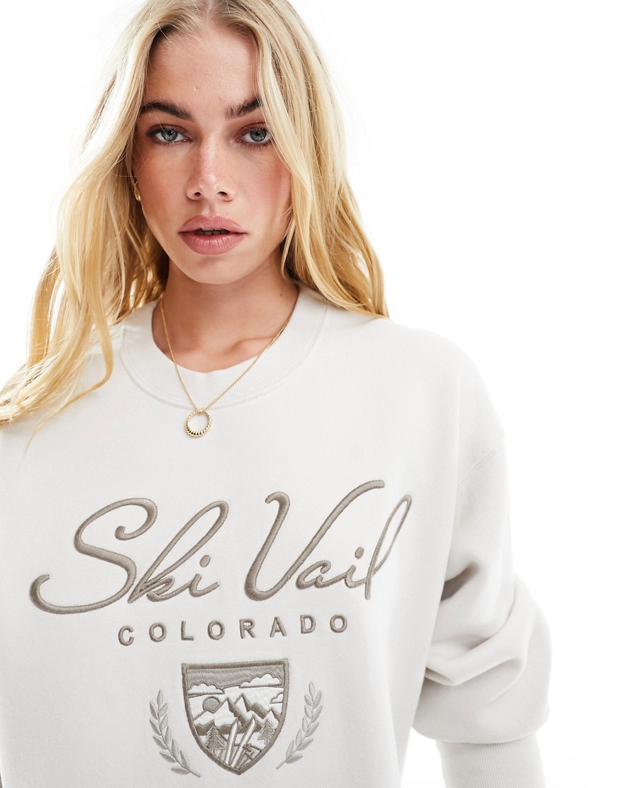 Abercrombie & Fitch Colorado ski embroidered sweatshirt in off white