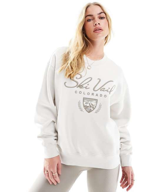 Abercrombie & Fitch Colorado ski embroidered sweatshirt in off