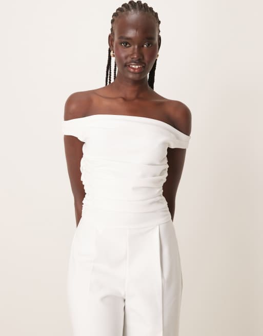Abercrombie & Fitch - Combinaison effet drapé à épaules dénudées - Blanc cassé, 4 de 4