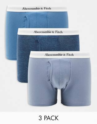 Abercrombie & Fitch - Confezione da 3 boxer aderenti con elastico con logo in vita colore blu/bianco
