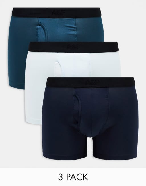 Abercrombie & Fitch - Confezione da 3 boxer aderenti tecnici blu con fascia in vita con logo tono su tono
