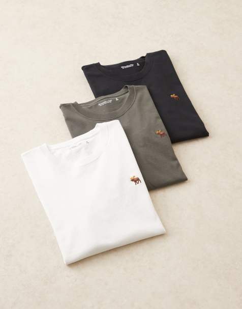 Abercrombie & Fitch - Confezione da 3 magliette a maniche lunghe con logo nero, antracite e bianco - view 1