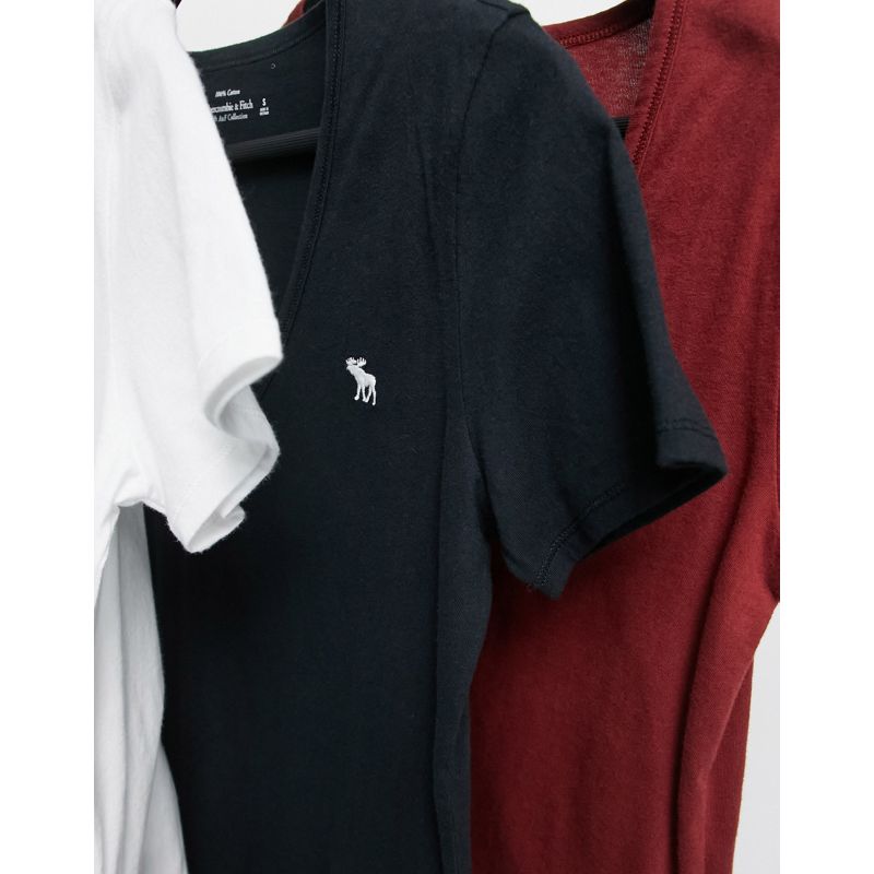Donna  Abercrombie & Fitch - Confezione da 3 T-shirt a maniche corte multicolore con scollo a V e logo