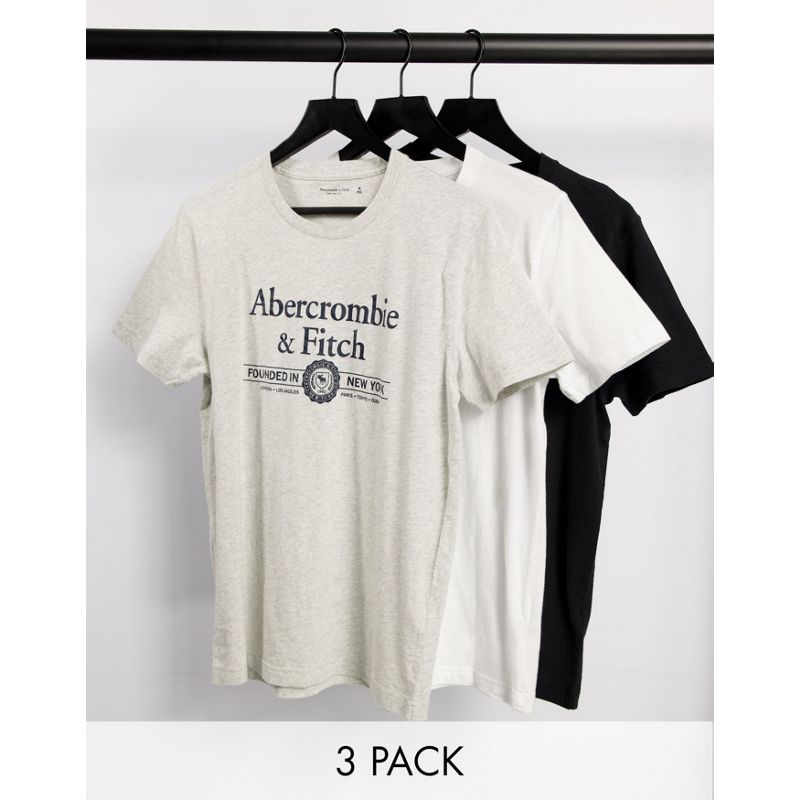 Uomo Confezioni multipack Abercrombie & Fitch - Confezione da 3 T-shirt bianca/grigio mélange/nera con logo grande davanti