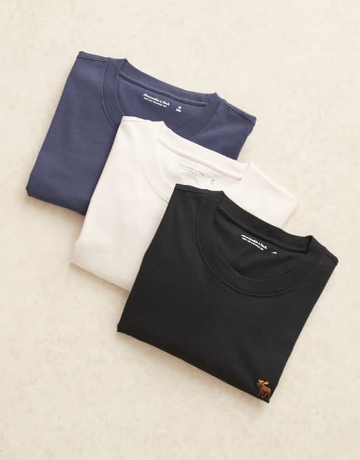 Abercrombie & Fitch - Confezione da 3 T-shirt bianche multicolore con logo