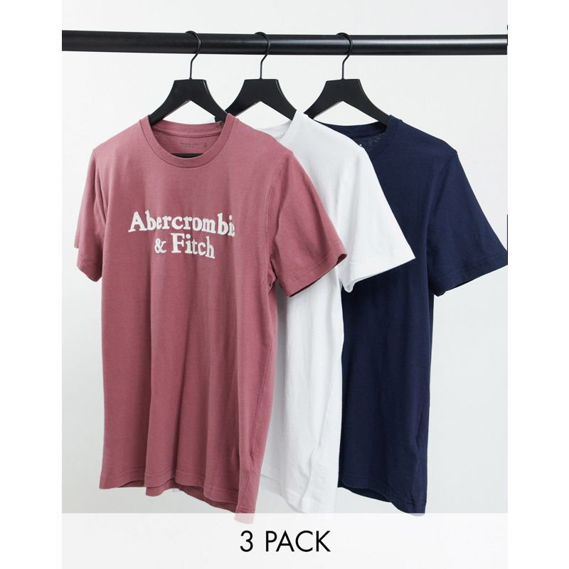  Uomo Abercrombie & Fitch - Confezione da 3 T-shirt bianco/bordeaux/blu navy con logo grande davanti