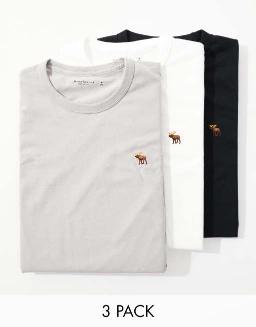 Abercrombie & Fitch - Confezione da 3 T-shirt con logo icona colore nero, grigio e bianco