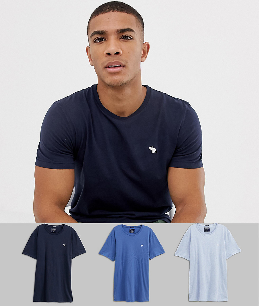 Abercrombie & Fitch - Confezione da 3 T-shirt girocollo blu con logo iconico