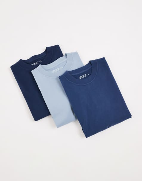 Abercrombie & Fitch - Confezione da 3 t-shirt premium pesanti nei toni del blu - view 1