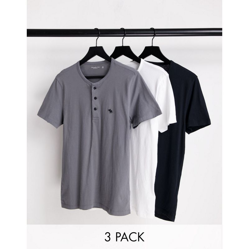 Confezioni multipack  Abercrombie & Fitch - Confezione da 3 T-shirt serafino in nero/bianco/grigio mélange con logo icona