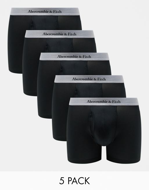 Abercrombie & Fitch - Confezione da 5 boxer aderenti tecnici neri con fascia elastica in vita con logo grigio a contrasto