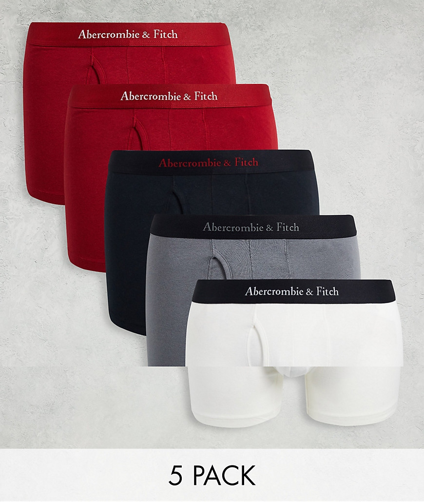Novita Multicolore uomo Abercrombie&Fitch - Confezione da 5 paia di boxer aderenti rossi, neri, bianchi e grigi con fascia in vita con logo-Multicolore