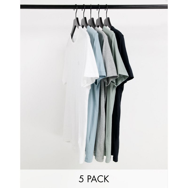 Uomo LhSBO Abercrombie & Fitch - Confezione da 5 t-shirt nero/grigio mélange/bianco/azzurro e verde con logo