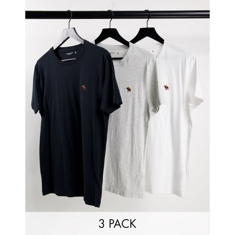  Confezioni multipack Abercrombie & Fitch - Confezione da tre t-shirt grigia, bianca e nera con logo multicolore