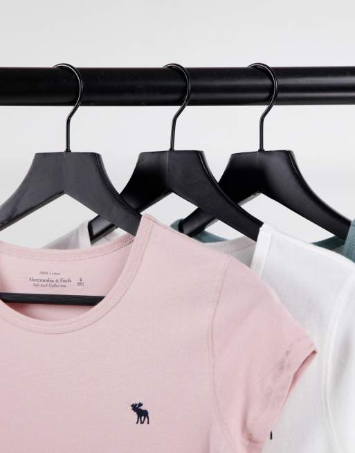 Abercrombie Fitch Confezione multipack da tre magliette girocollo in rosa bianco e verde azzurro ASOS