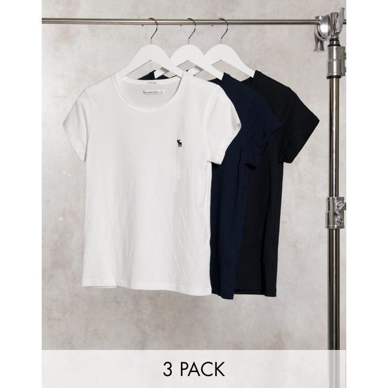 8yMpe Donna Abercrombie & Fitch - Confezione multipack di 3 T-shirt girocollo multicolore