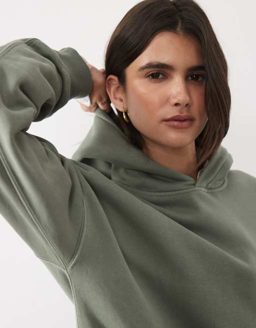 Abercrombie & Fitch - conjunto de sudadera con capucha corta y corte boxy en caqui, 3 de 4