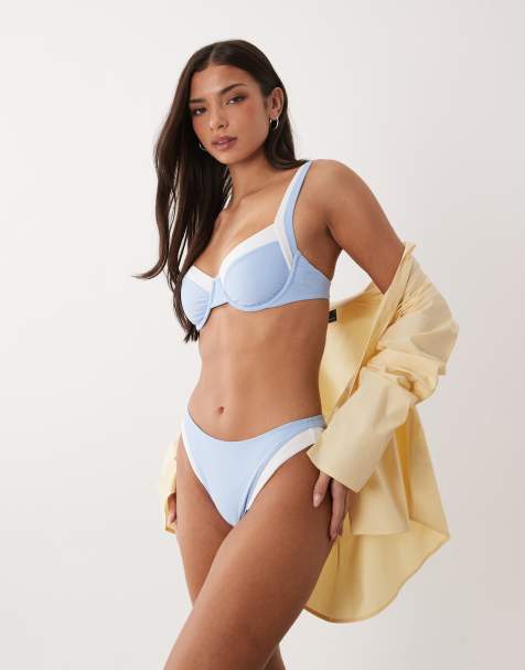 Abercrombie & Fitch contrast detail underwire bikini top in blue (Part of a set) - view 1