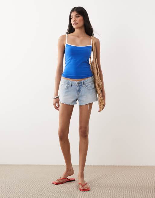Abercrombie & Fitch contrast seamless cami with built in bra in blue, 2 of 4